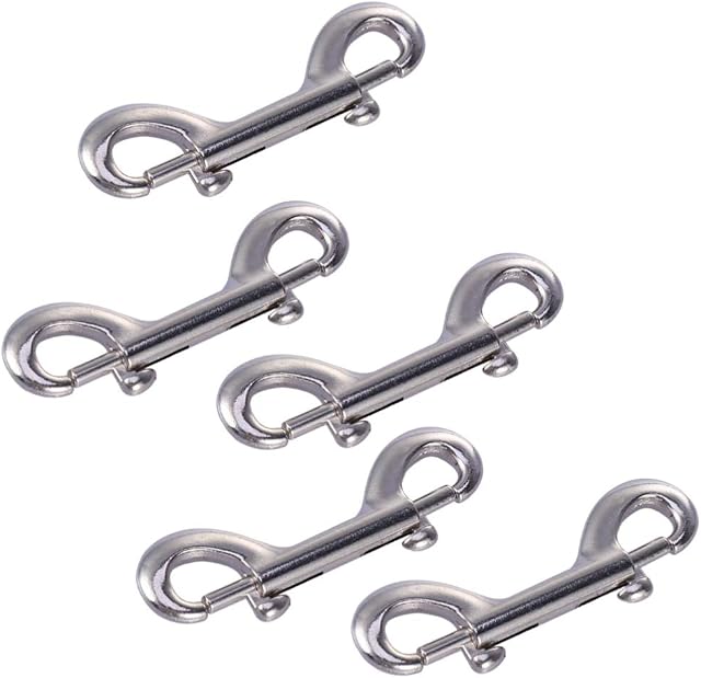 LIOOBO 5Pcs Double Ended Bolt Snap Durable Stainless Steel Double End Clip Scuba Diving Hook (Silver)