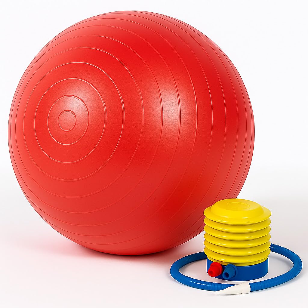 ONEX Pregnancy Exercise Ball 75cm with Pump | Anti-Burst & Anti-Slip Birthing, Yoga & Pilates Balance Ball for Home, Gym, Maternity, Labour, Fitness, Core & Physiotherapy Training (RED)