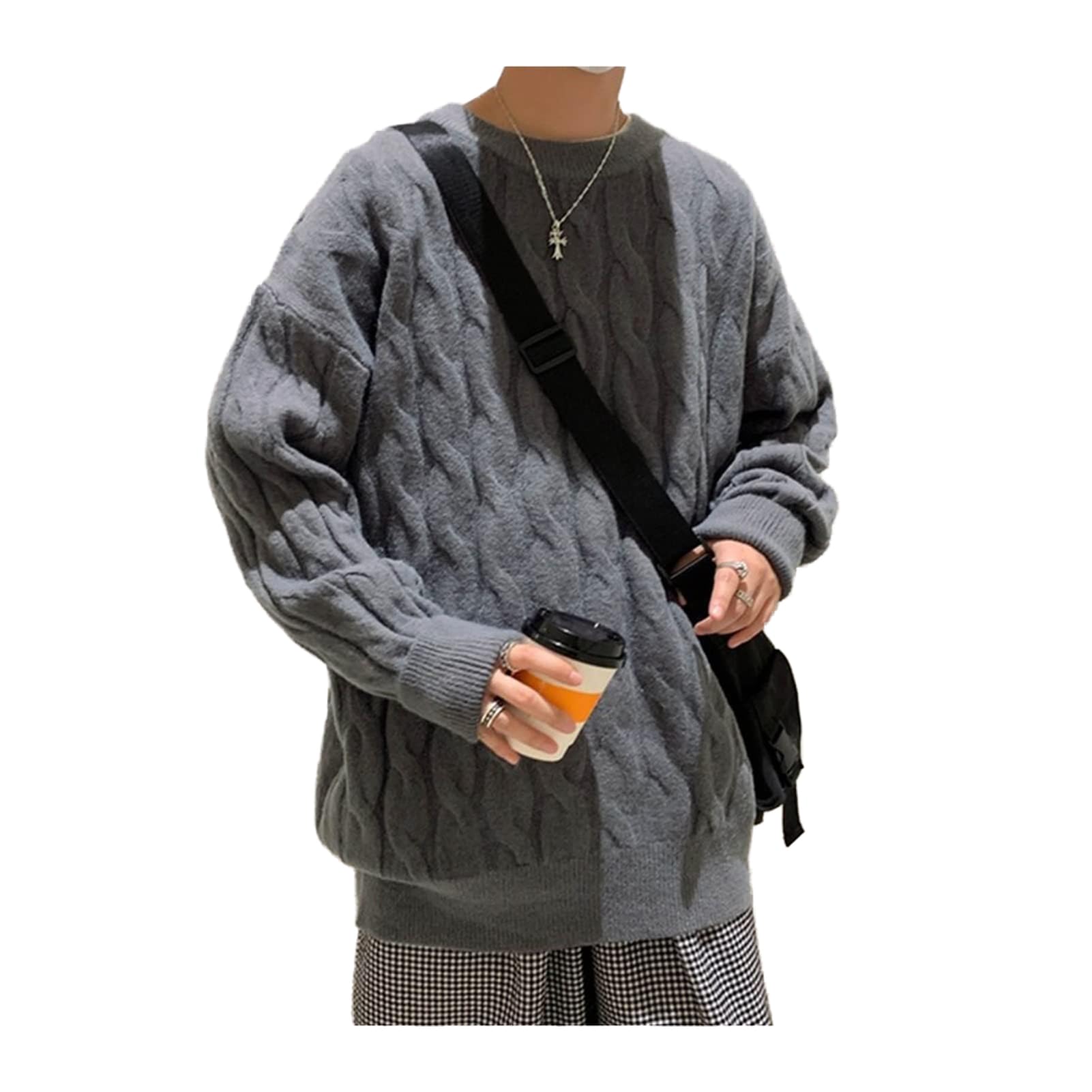 Świąteczny sweter dzianina męskie swetry hip-hop moda jednolity kolor Harajuku okrągły dekolt długie rękawy męskie luźne topy na co dzień moda uliczna pulower swetry dżentelmen sweter na zewnątrz