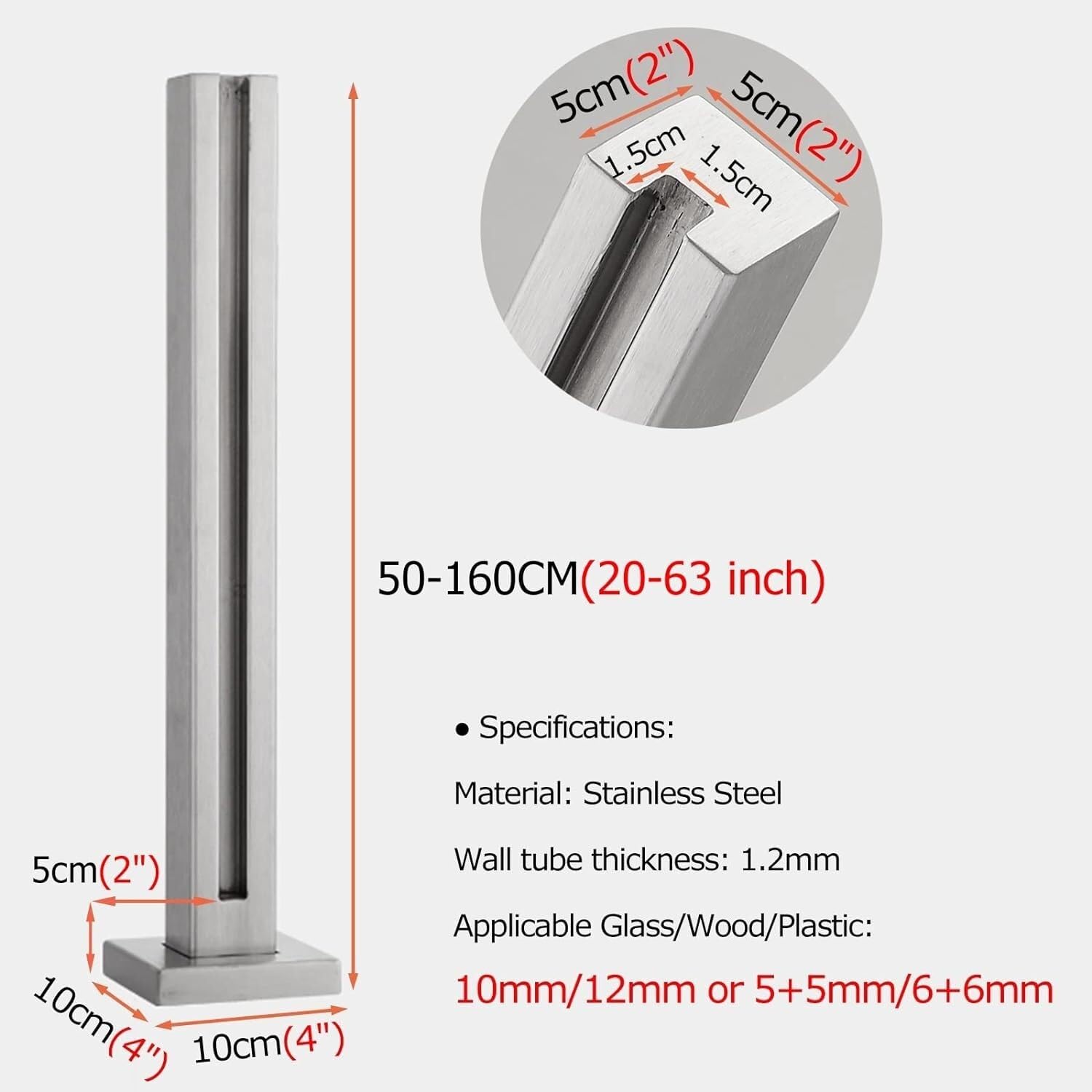 Szklany słupek balustradowy, 85 cm, szklany zacisk podłogowy ze stali nierdzewnej, czarna/srebrna tralka na taras, do ogrodu, schodów domowych, wspornik ogrodzenia szklanego panelu, trwała kolumna