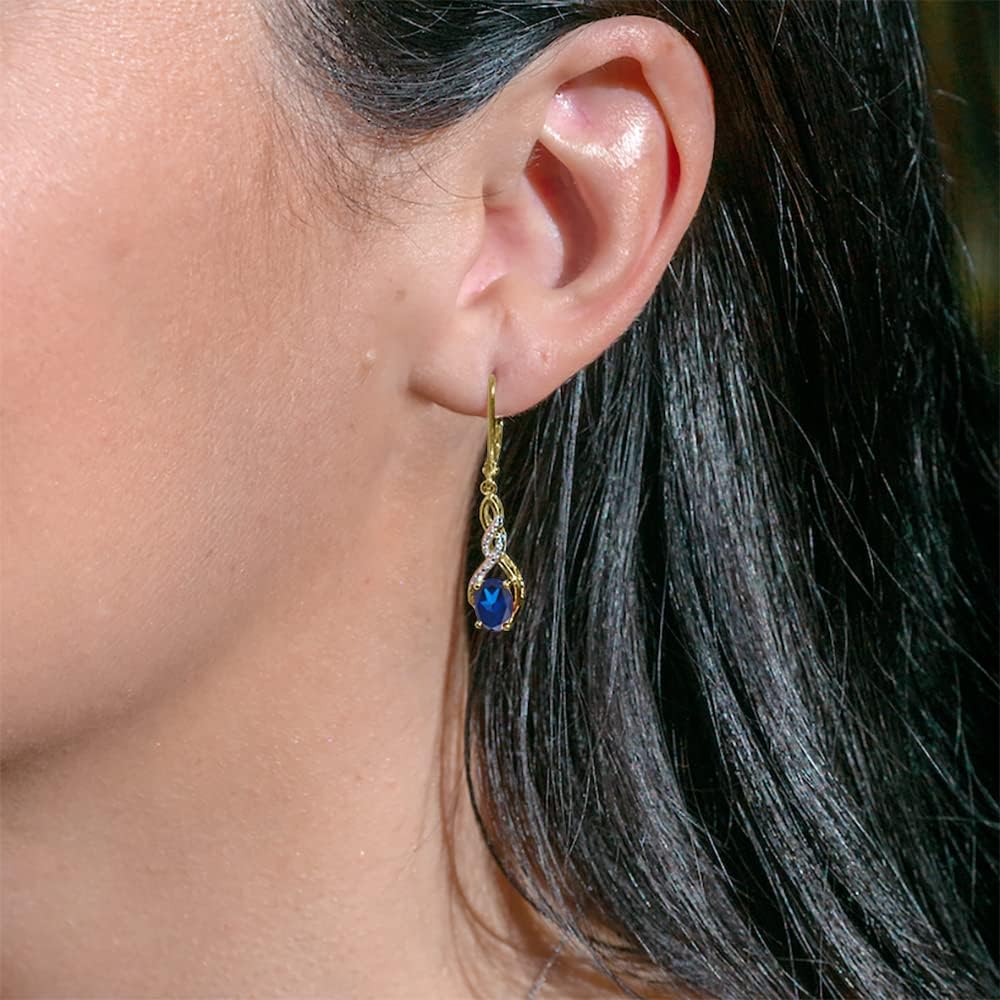 Lab Created Blue Sapphire Earrings Diamond Accent in 14kYellow Gold Plated Sterling Silver - Lever Backs