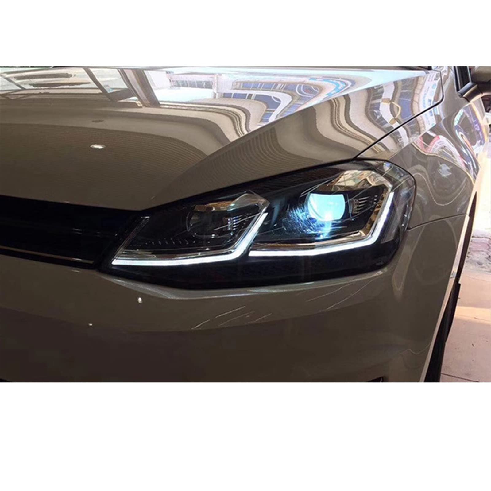 Zespół lampy przedniej reflektor DRL kompatybilny z Golf 7 2013-2017 MK7 Upgrade 7.5 Design dynamiczny włączony kierunkowskaz lampa z soczewką dwuogniskową(Bule LED,For Left Hand Drive)