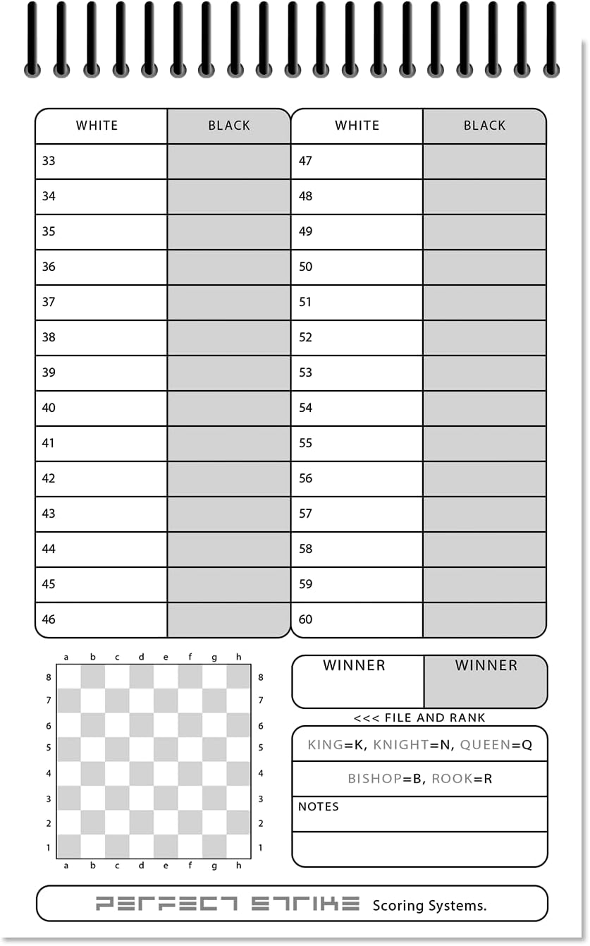 Perfect Strike Chess SCOREBOOK with Rules and Scoring Instructions. Heavy Duty. Practice and Competition. (5.5" x 8.5") TS-100:60 (100 Games per Book)