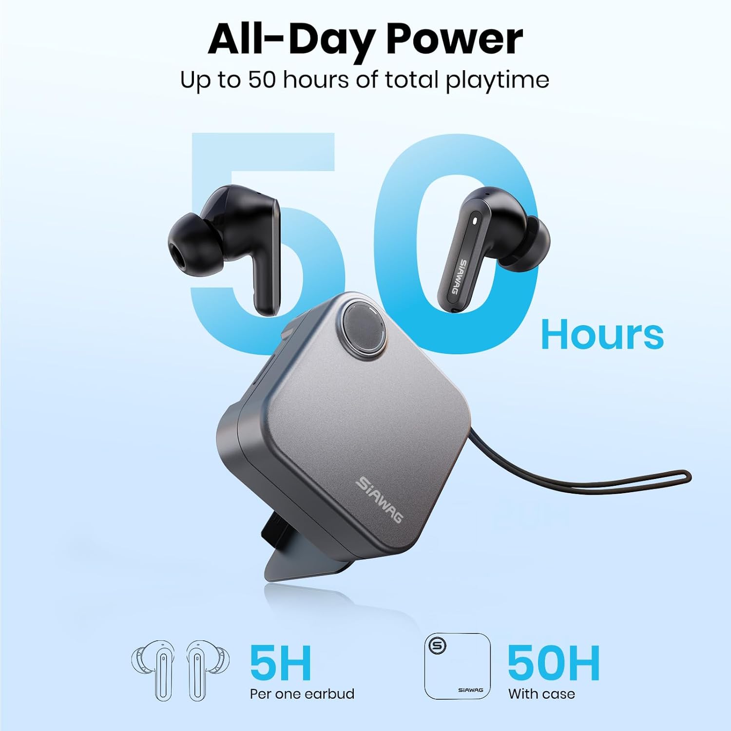 Bluetooth Headphones 5.4 Wireless Earbuds 2-in-1 Case and Phone Stand Noise Cancelling Earbuds Powerful Bass in-Ear Bluetooth 70H Playtime 35dB Hybrid ANC Waterproof for Sports/Workout Gray - Image 6