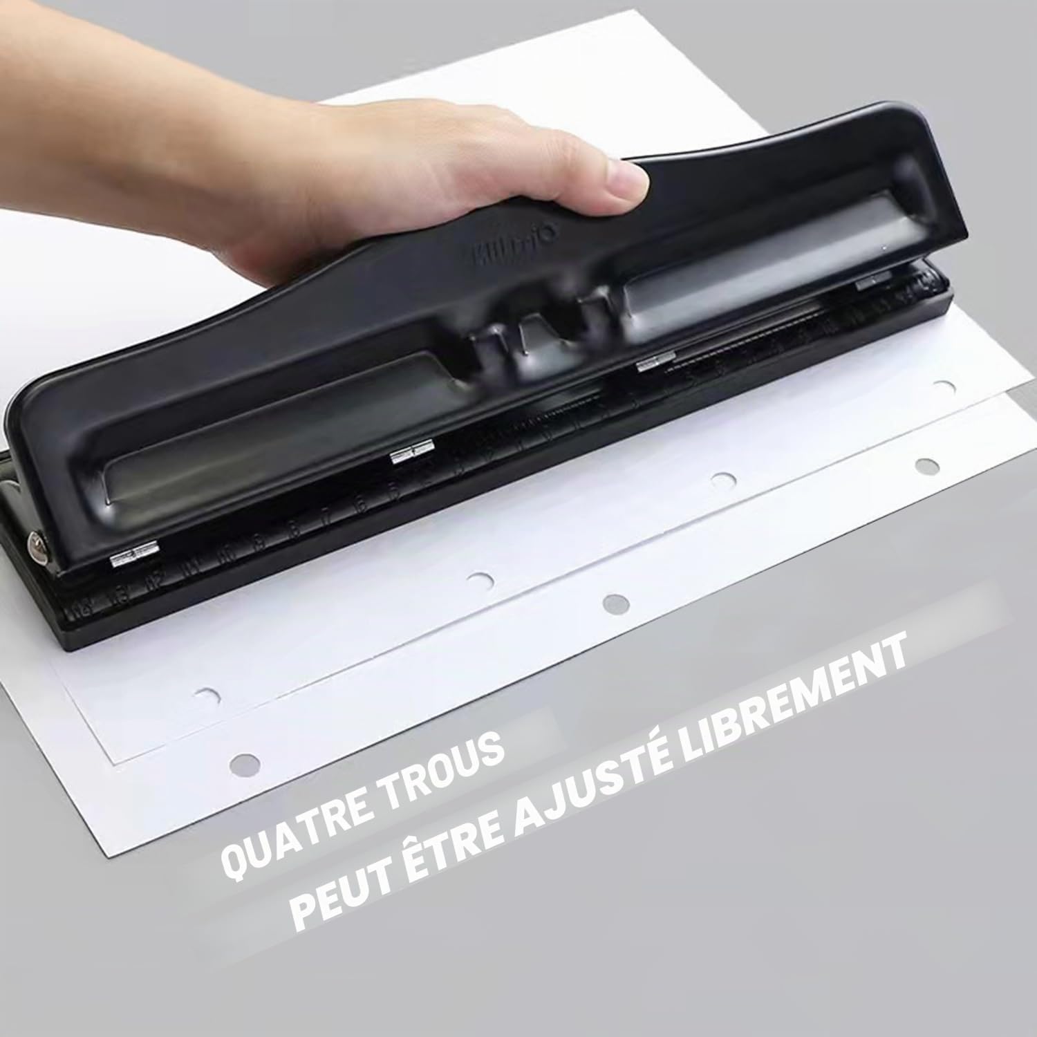 Noir Perforateur Réglable 4 Trous, Adapté à Différents Types de Papier - Reliure Pratique