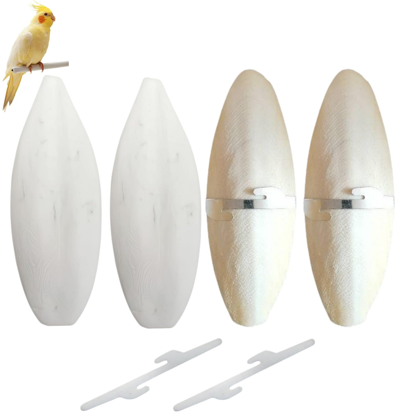 4 PCS Cuttlefish Bone (8-10cm) for Tortoises & Birds with 2 Metal Holders