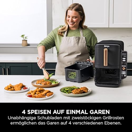 NINJA Double Stack XL Air Fryer 2 Compartiments Verticale, Compact, 4 Niveaux de Cuisson, Capacité de 9,5L, Air Fryer 6-en 1, Pièces Antiadhésives Amovibles Lavables Au Lave-Vaisselle, Noir/Cuivre - 4