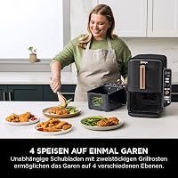 Ninja Double Stack XL Heißluftfritteuse, 2 vertikale Schubladen, 4 Kochstufen, 2 Einschübe, platzsparendes Design, 9,5 L Fassungsvermögen, 6 Funktionen, 8 Portionen, Zange, Schwarz/Kupfer SL400EUCP – Ansicht 4