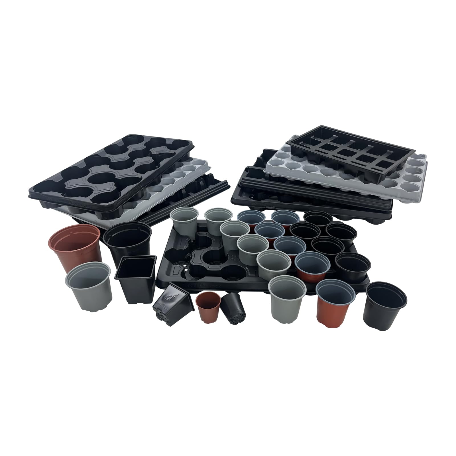 Oakland Gardens Plant Pots With Carry Trays 6cm 7cm 9cm 10.5cm 13cm Square Round Market Pot Tray (10.5cm Round Grey Pot Tray x 50 set)