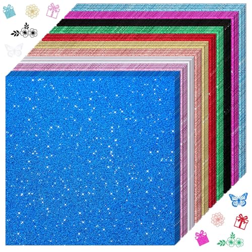 Kisston 50 Pcs 12 x 12 Colorful Glitter Cardstock Paper No-shed Card Stock Paper 250 GSM(92 lb) Heavyweight Cardstock Glitter for Crafts Sparkly for Card Making DIY Art Projects Scrapbook
