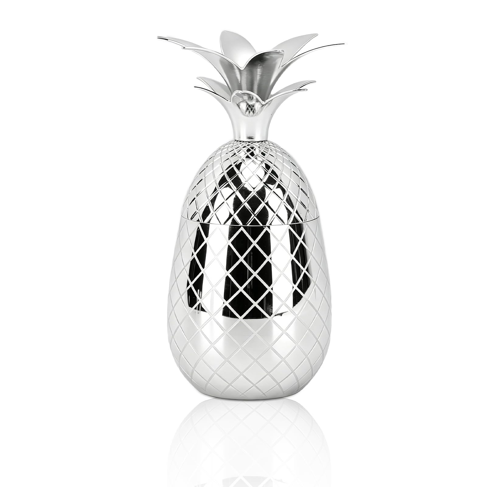 Cyrank Taza De Piña De Acero Inoxidable Con Tapa, Tazas De Cóctel De Piña De 500 Ml, Vaso De Copa De Vino, Tazas Para Beber De Acero Inoxidable Para Bar(Plata)