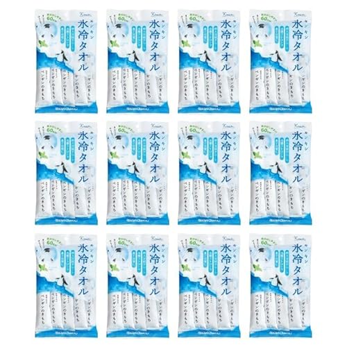 【12個セット】氷冷タオル 5本セット×12 冷感ストロングなペンギンのきもち ひんやり 暑さ対策 冷感 清涼 夏用 暑さ 夏 気温 熱中症 対策 冷感 氷 暑さ対策 涼しい 冷やす 暑さ対策 シートタオル 使い捨て 首元 登山 アウトドア スポーツ観戦