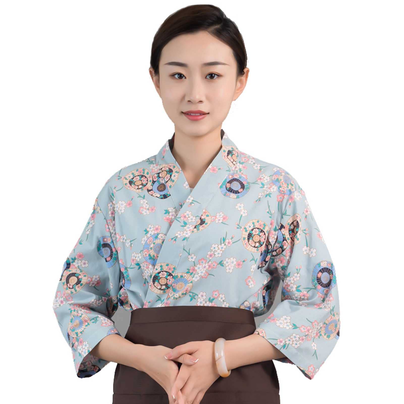 Chaqueta Hostelería Unisex De Manga 3/4, Uniformes Chef Mujer Kimono Chaqueta de Cocina con Impresión