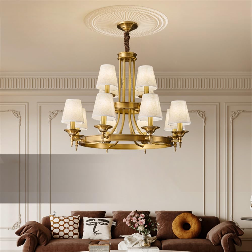 HXYSXHJUO American Brass Pendent Lamp European Luxurious Living Room Dining Bedroom Villa Hotel Sample Chandelier (I 12 Lights)