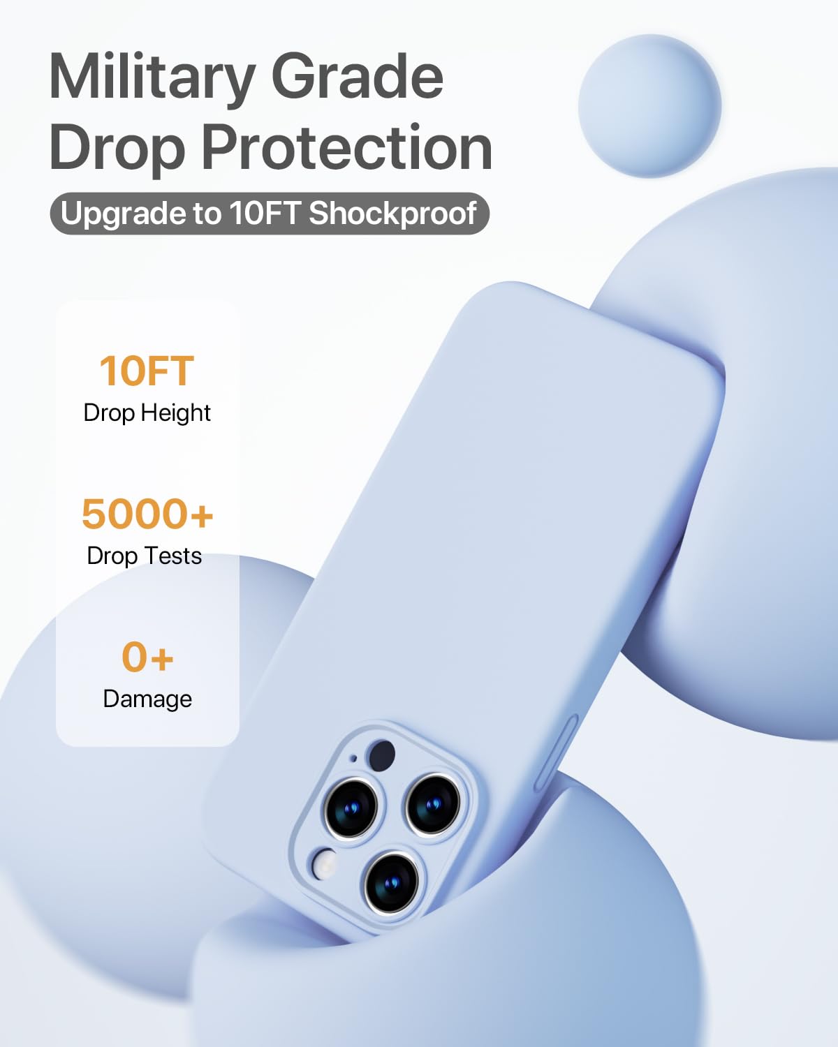 GOODVISH 3 in 1 Silicone Cover per iPhone 15 Pro 6.1" (2023), Custodia con 2 Pellicola Protettiva, Case per Cellulare Ultra Sottile Antiurto Resistente [Protezione Fotocamera], Cielo Blu