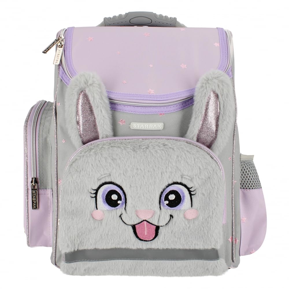 Goldkids - Schulranzen für Madchen, 4er-Set - Schul-Rucksack für Kinder mit Federmäppchen - Schuhbeutel und Hausaufgabenheft - Kaninchen Motiv - 1-3 Klasse