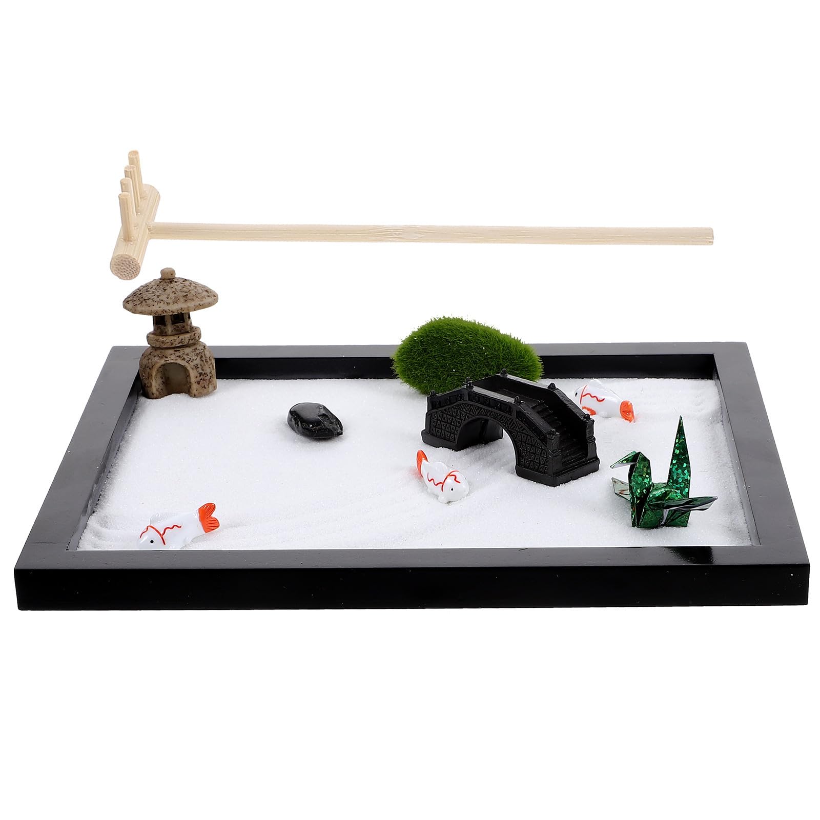 Jardín Zen Paisaje Negro de Madera en Miniatura para Escritorio