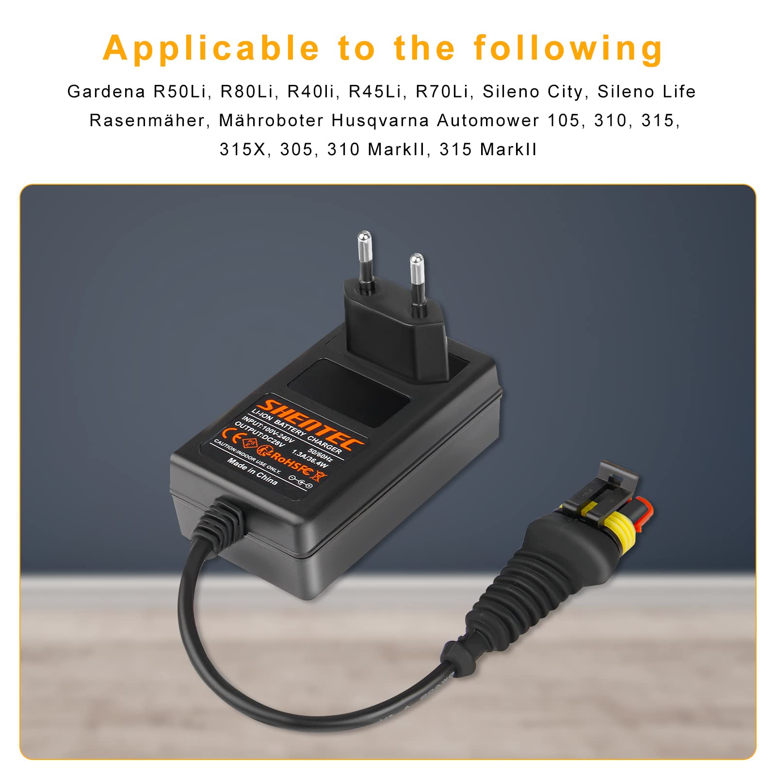 Shentec 28V Netzteil Ladegerät kompatibel mit Husqvarna Automower 105, 305, 310, 315, 315X, 405X, 415X, 310 Mark II, 315 Mark II, Gardena R50Li, R70Li, R80Li, Sileno City, Life, Minimo Mähroboter