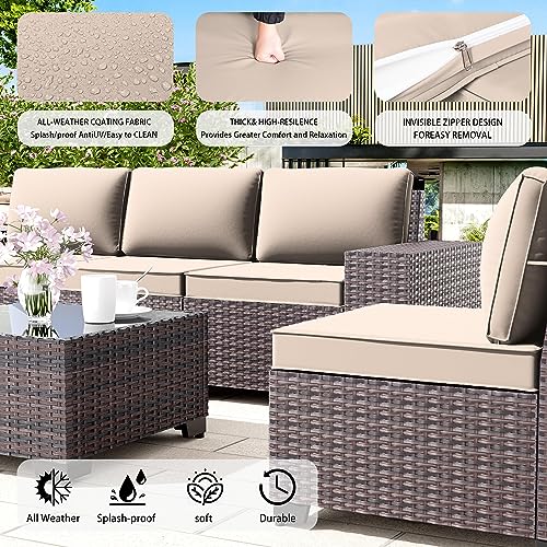 Image of 13 PCS Outdoor Patio Furniture Set,Outdoor Sectional Furniture with 43 inch 55000 BTU Gas Propane Fire Pit Table,All Weather PE Rattan Wicker Patio Conversation Set,Sand
