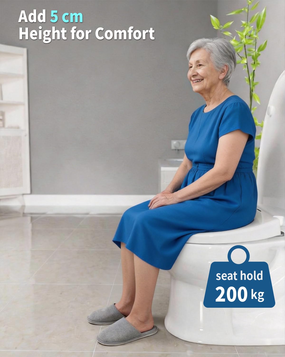 Bidet Toilettensitzerhöhung mit Deckel 5 cm, Weiß Oval