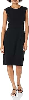 Kasper Women's Sheath Dress With Waistband Trim - Classic Black Dress For Work Or Special Occasions