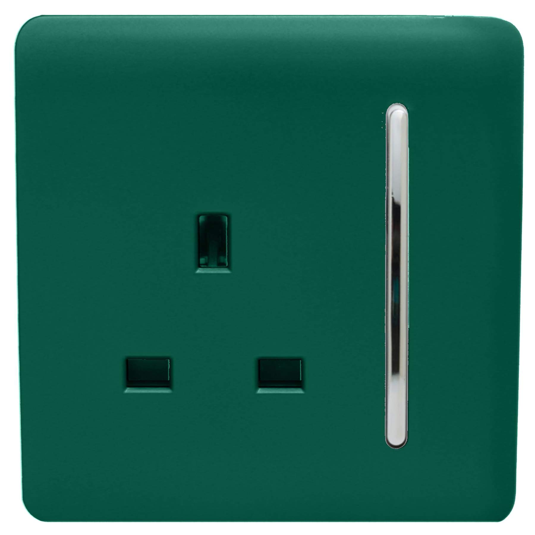 Trendi Switch 1 Gang 13amp Dark Forest Green Switched Plug Socket - Screwless Plate