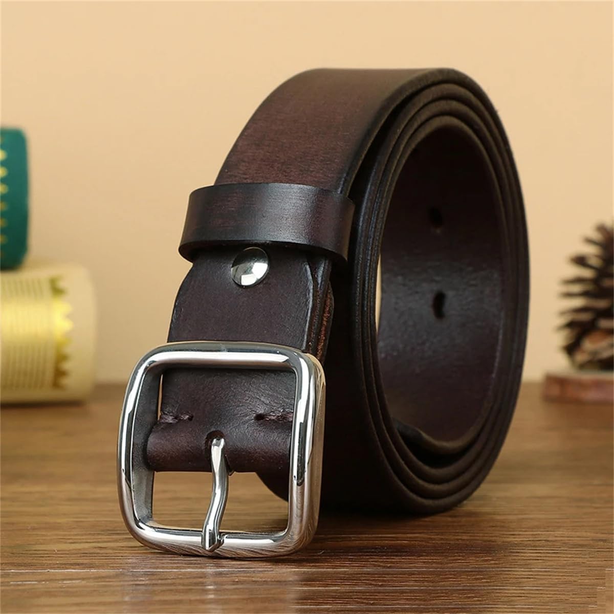 3,8 Cm Gürtel Mit Edelstahlschnalle, Retro-Herrengürtel Aus Echtem Rindsleder, Weicher Jeansgürtel Für Herren