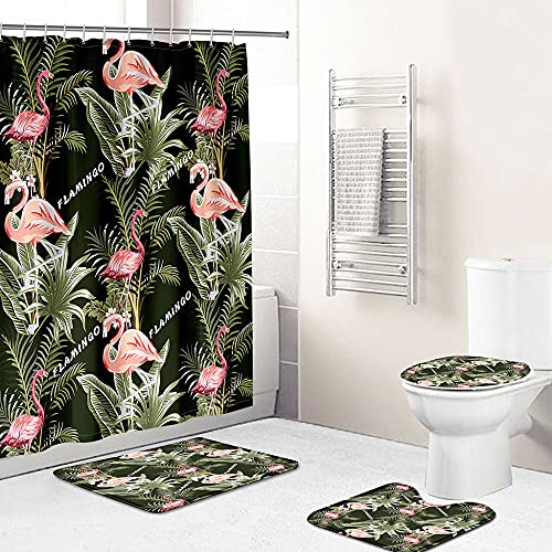 ZDDWLDL 4-Teilig Duschvorhang Set Mit Rutschfesten Teppichen Toilettendeckel Und Badematte Wasserdicht Farbfest Schimmel… – Bild 3