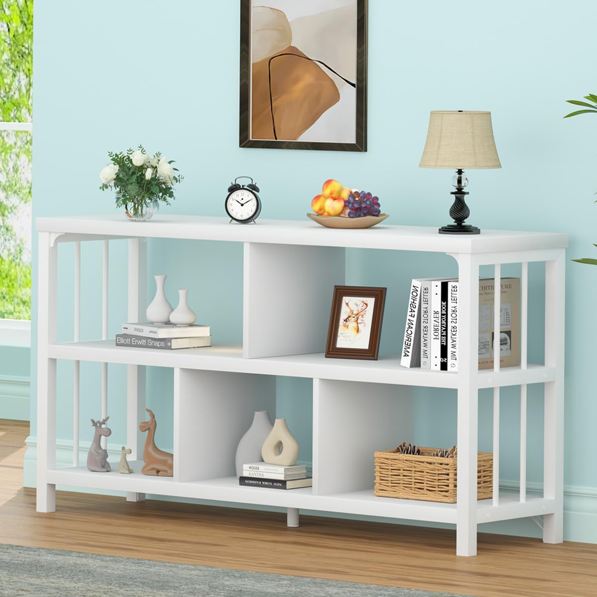 Amazon.com: IBF White Wood Bookshelf, Industrial Horizontal Cubby
