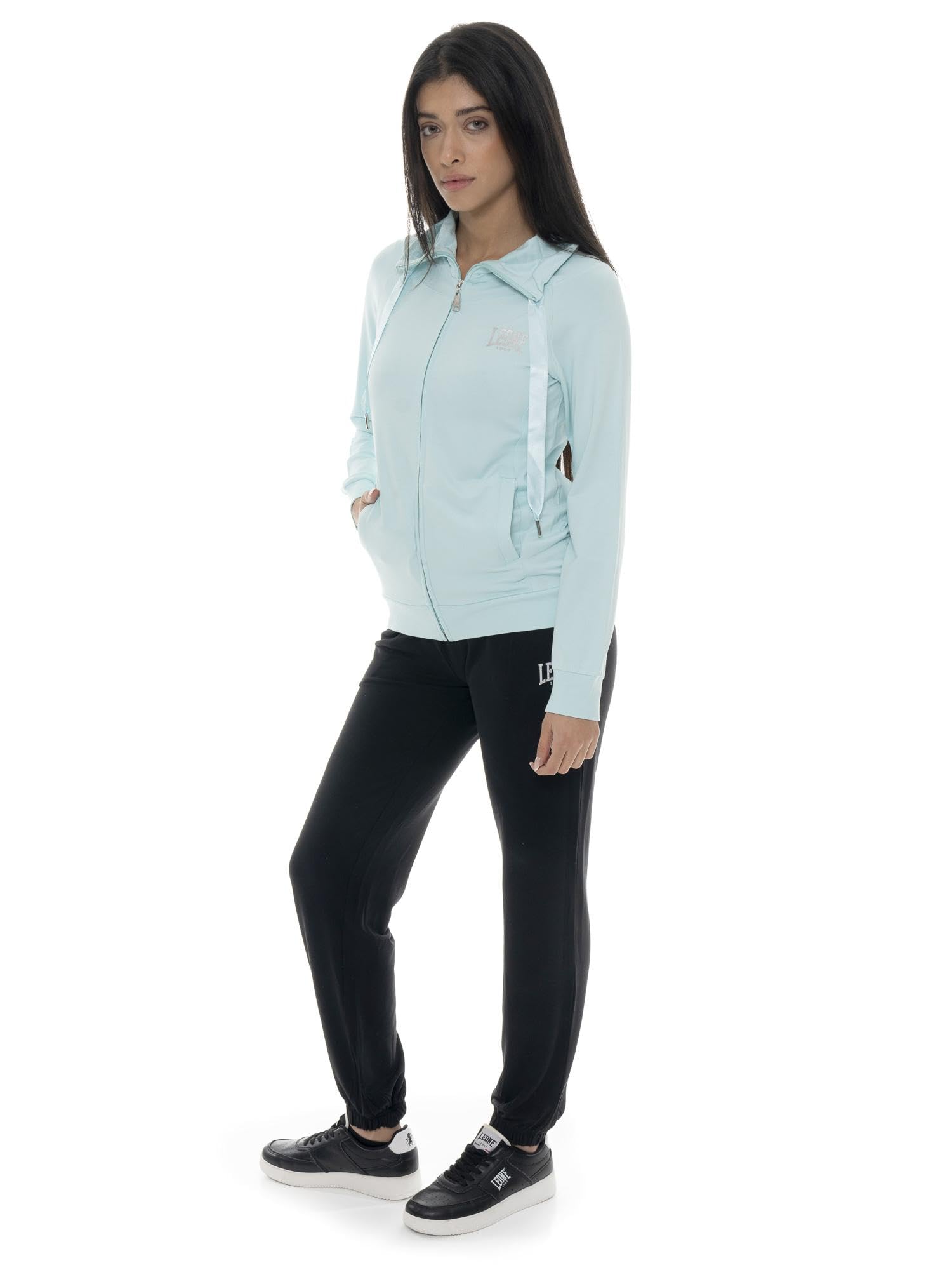 Felpa da Donna in Cotone Non Felpato con Colletto e Zip Leone Spring Vibes