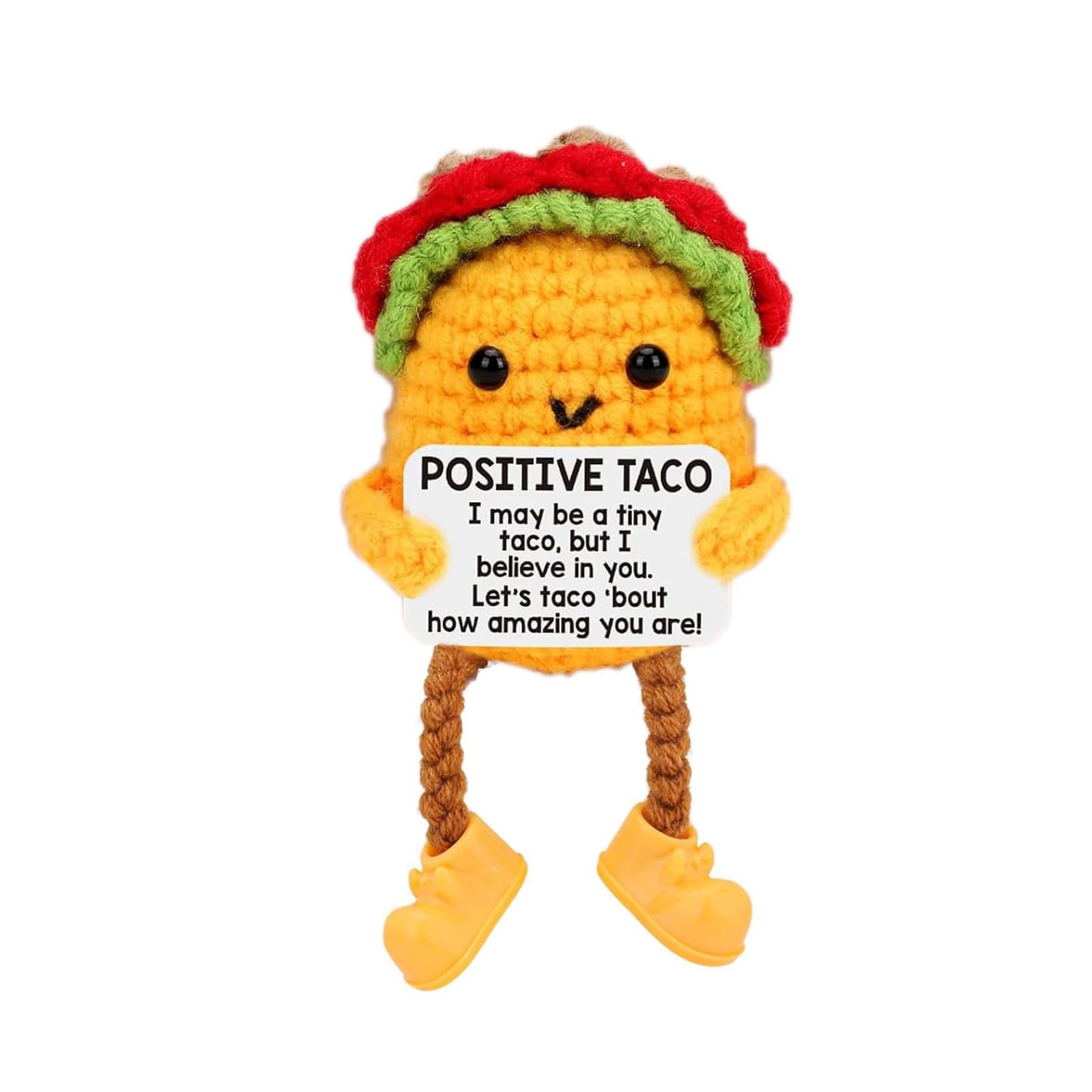 Mini Crochet Long Legged Positive Taco, Emotional Inspirational Support Mother’s Day Birthday Gifts for Women Mom Daughter Son Sister Friend Coworkers Men Funny Christmas Easter Gifts Desk Decor