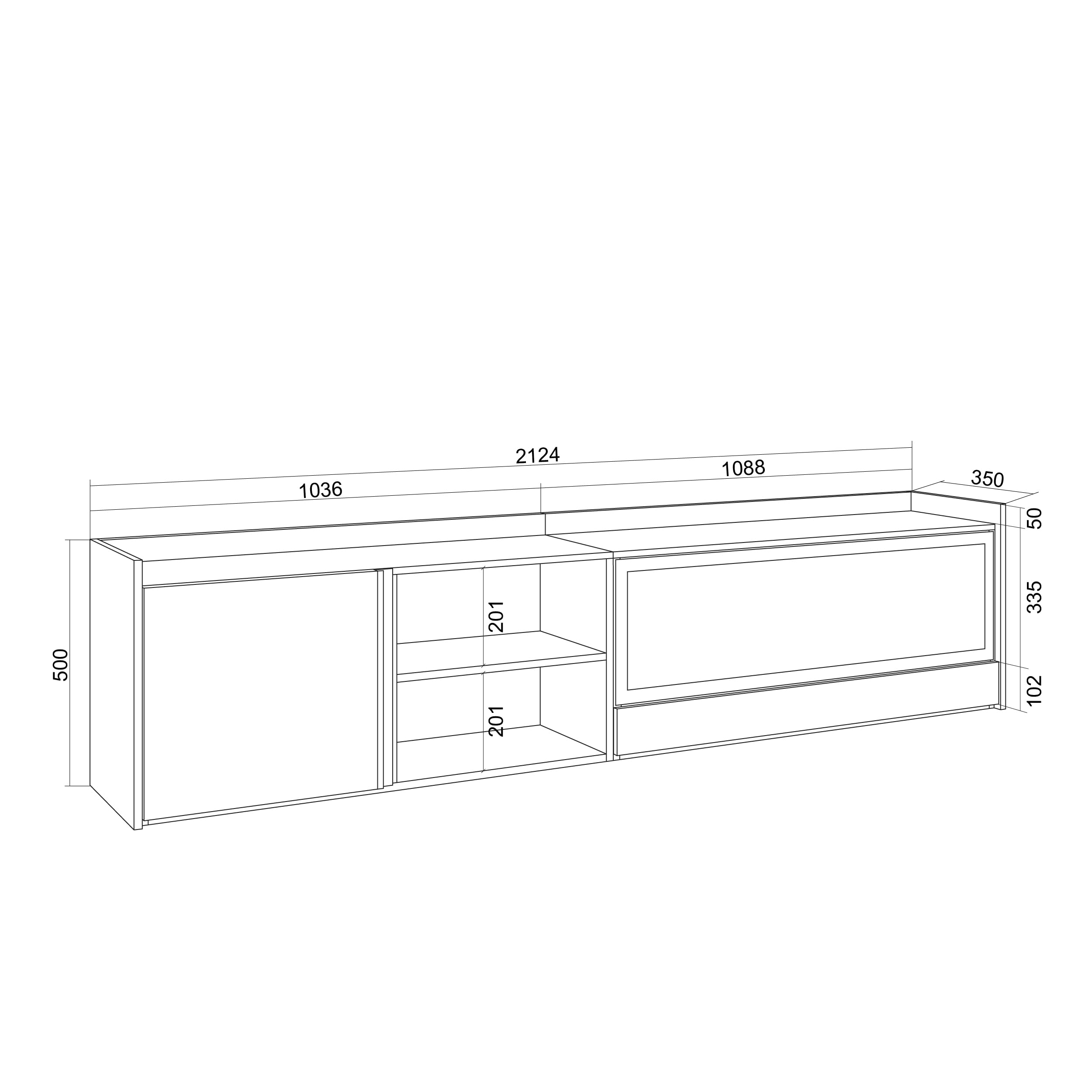 Skraut Home | Mobile TV Soggiorno | Ampio spazio a disposizione | 212x50x35 cm | Per TV fino a 80" | Camino elettrico XXL | Sospeso, da appendere | LED | Stile moderno | Bianco e Rovere soft