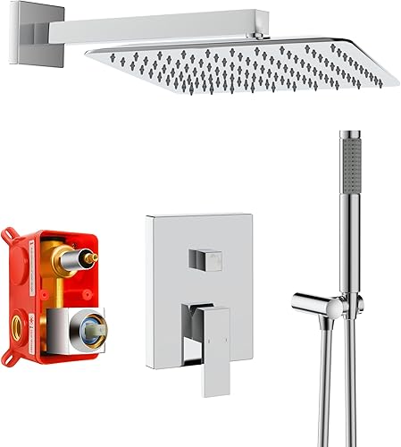 Juego de grifo de ducha en cascada, sistema de ducha de lluvia de 10 pulgadas montado en la pared, cabezal de ducha de flujo de agua pesada y mango