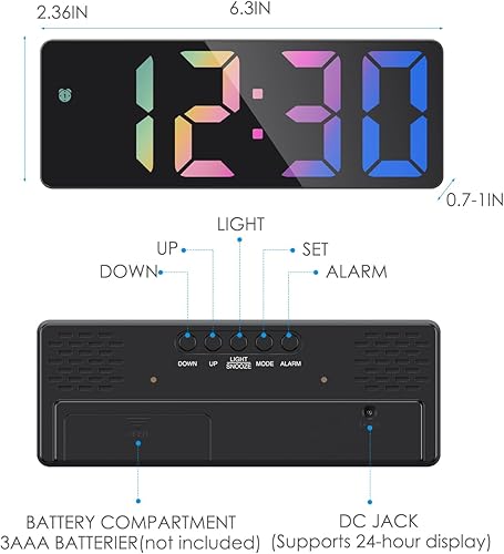 Miniatura 7 de AMIR Reloj despertador digital mejorado para dormitorios, reloj digital LED con doble fuente de alimentación, 1224 horas, regulable, DST,