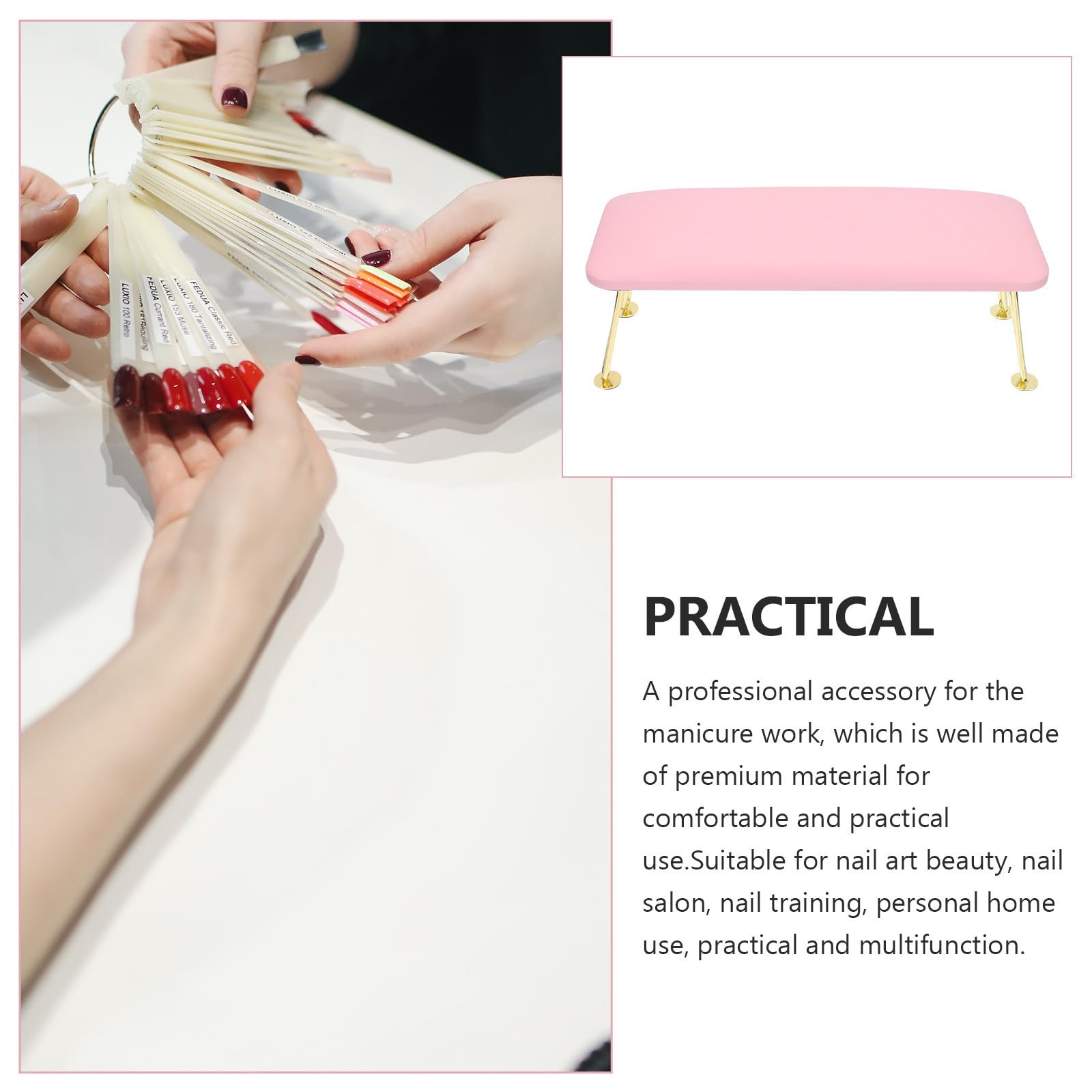 Cuscino per Manicure in Pelle Rosa Supporto Polso Ergonomico per Nail Art Antifatica e Poggiamano Estetista per Uso Professionale e Domestico