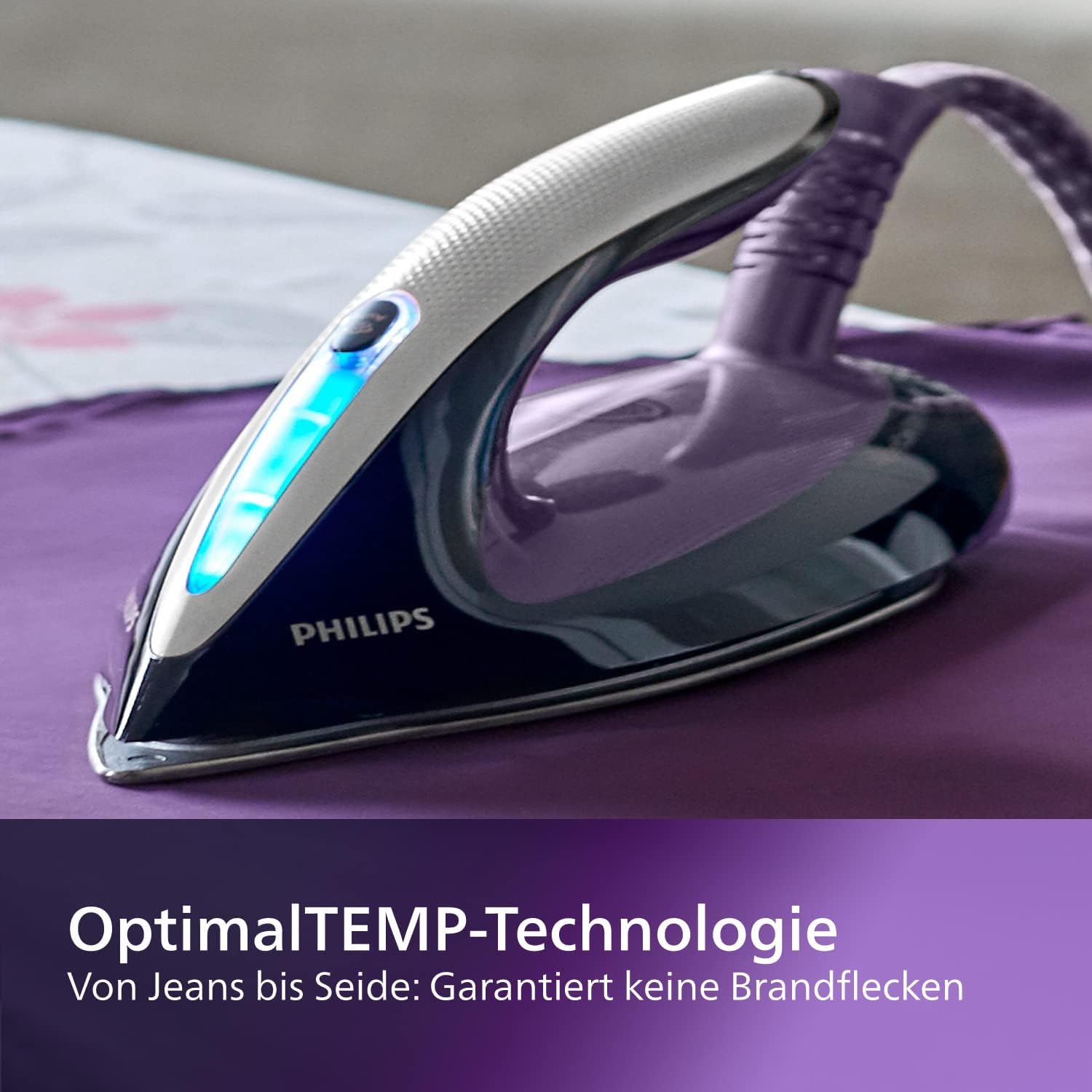 Philips PerfectCare Elite Plus Dampfbügelstation – 2700 W, Dampfstoß 550 g, Druck 7,7 bar, OptimalTEMP-Technologie, 1,8-Liter-Wasserbehälter, lila/schwarz (GC9675/80)