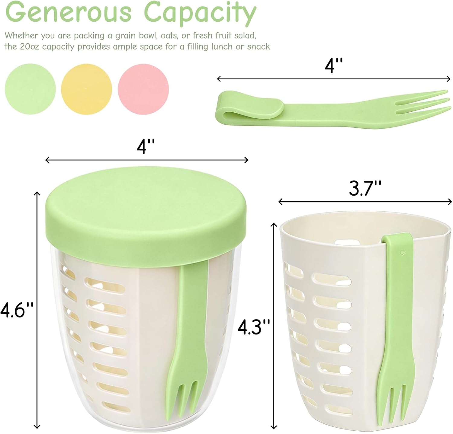 6 Pieces Salad Fruit Storage Cup, 20 Oz Airtight
