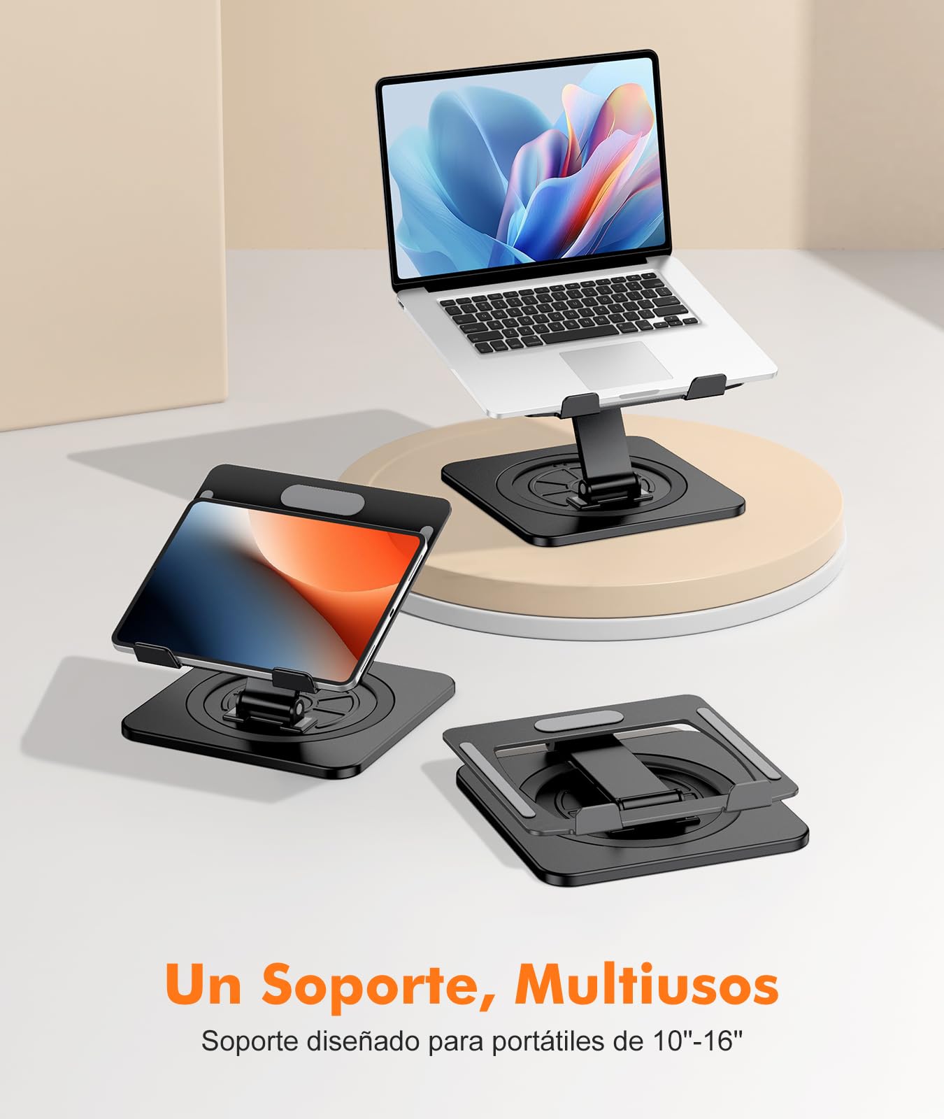 EOIWUY Soporte Portatil Escritorio, [360° Giratoria Base] Elevador Portatil de Aleación Aluminio, Ergonómica & Plegable Laptop Stand para Trabajo en Equipo Compatible con MacBook Pro/Air, HP (10-16")