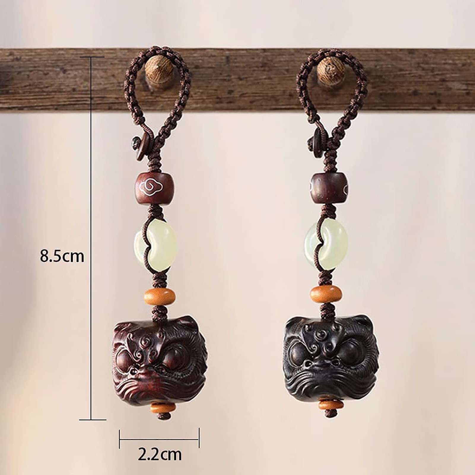 RAN-Keychain Chinesischer Löwe-Auto-Schlüsselanhänger, Retro-Sandelholz-Tanz-Löwe-Schlüsselring für Auto-Handtaschen-Charme-kreatives Geschenk (Color : Black, Size : 3.3 x 0.9 x 0.9 in)