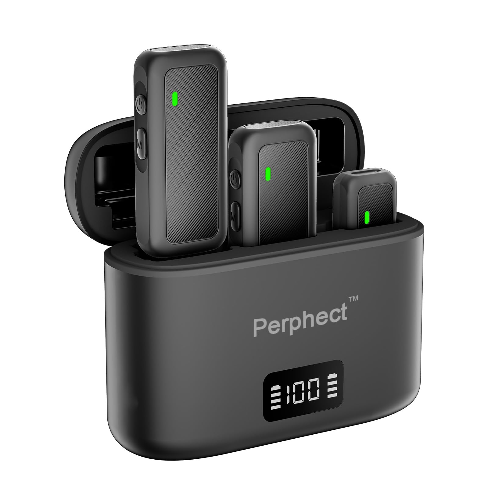 Perphect 2 Pack Mini Wireless Lavalier Microphone for iPhone Android with Charging Case Cordless Clip on Lapel Mic (USB Type-C)