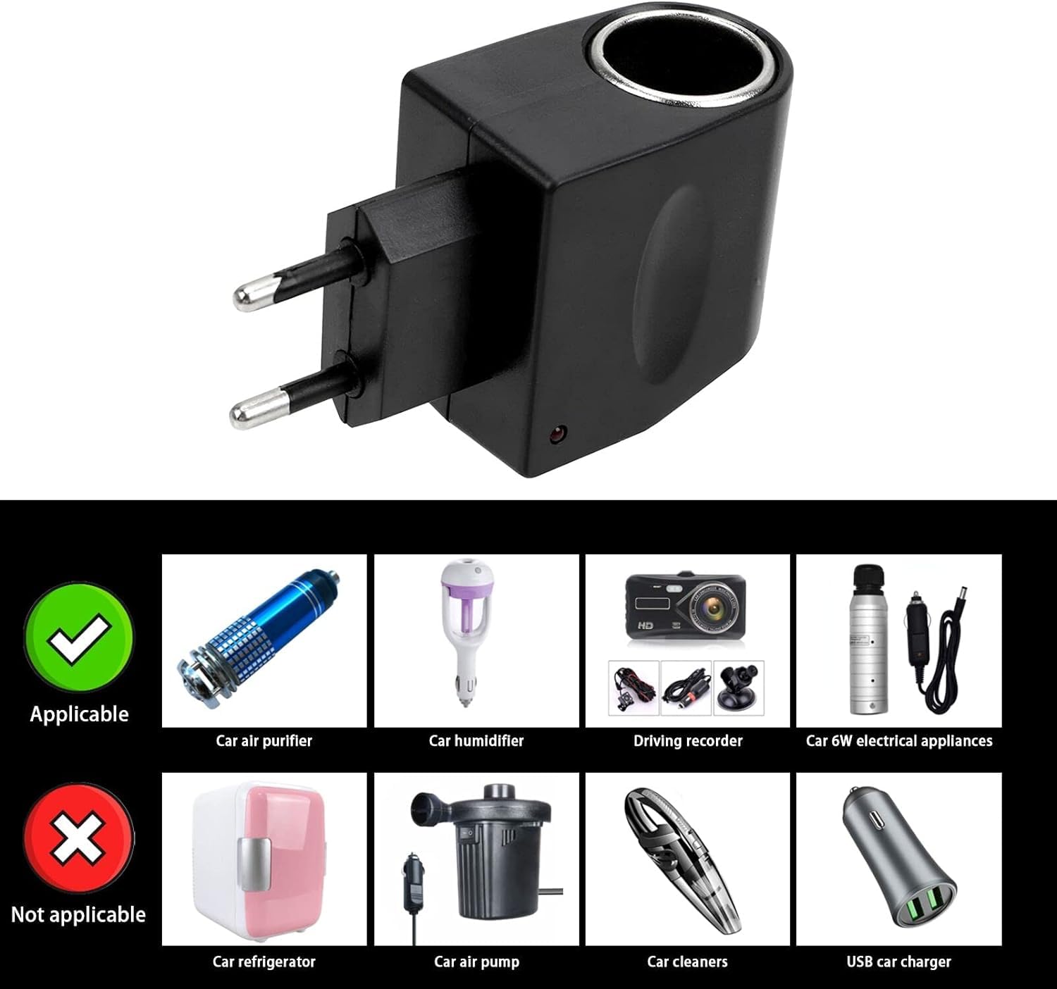 Adattatore di alimentazione per auto, convertitore di tensione di alimentazione da CA a CC, adattatore accendisigari da 220 V a 12 V, 6 W