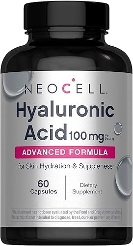 NeoCell Cápsulas de ácido hialurónico, lubricante esencial, apoya la hidratación de tejidos, sin gluten, 60 unidades, 1 botella