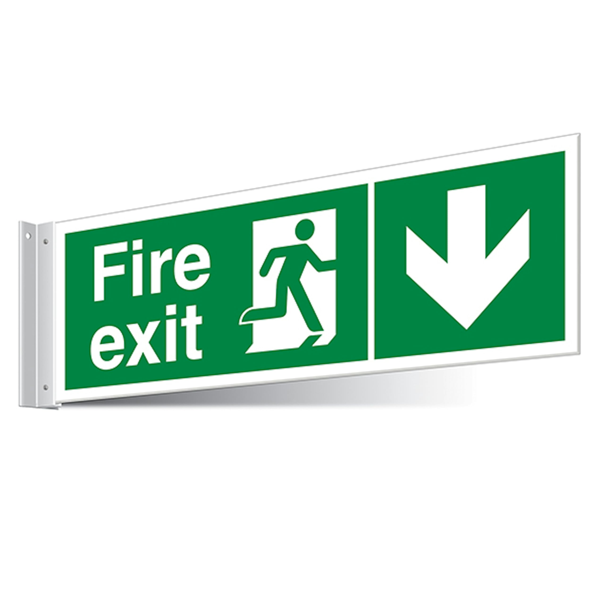 V Safety Fire Exit Arrow Down Corridor Sign - Landscape 450 x 150 mm - 3mm Indoor Palboard Safety Sign