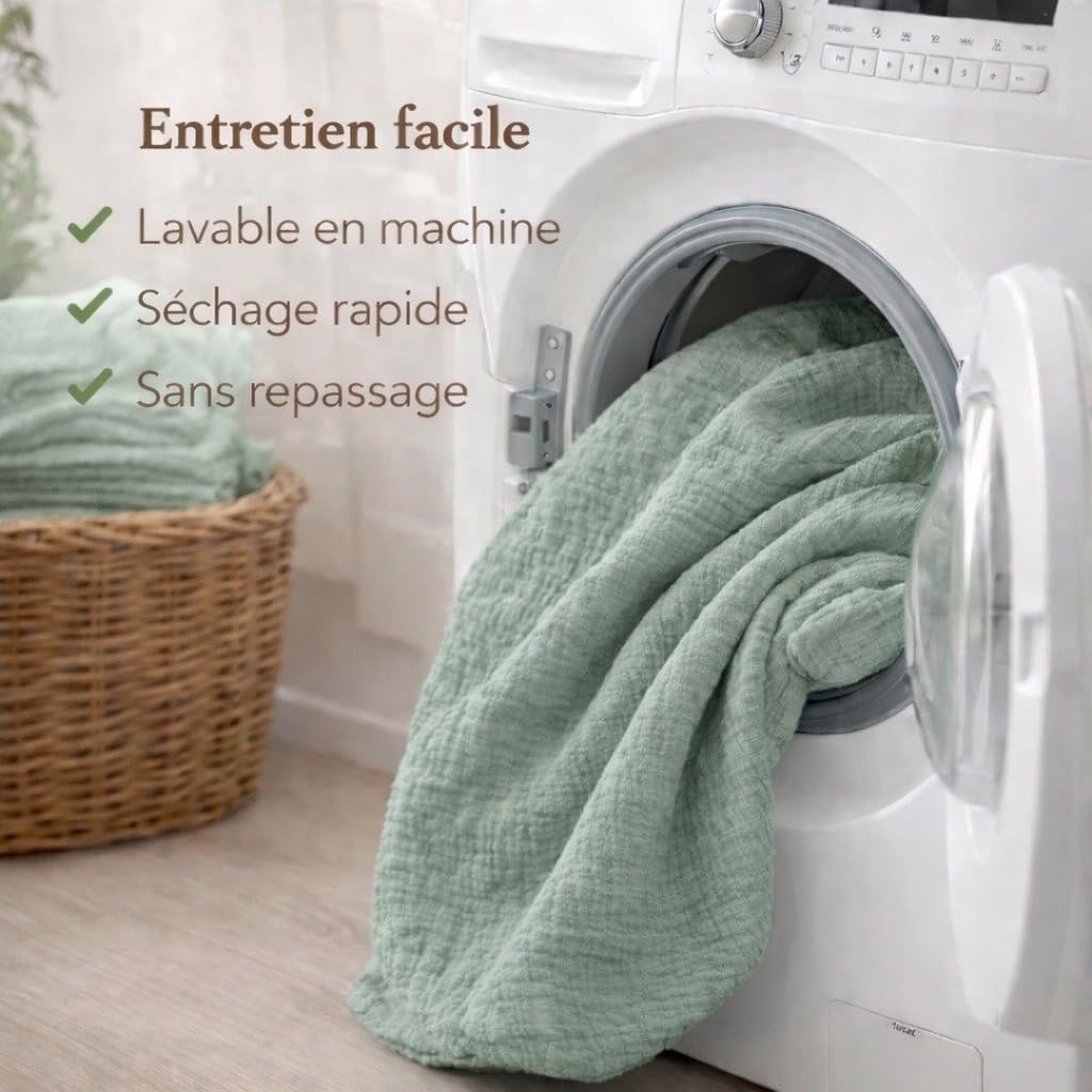 KGS Parure de lit en Gaze de Coton 240 x 260 cm Sauge
