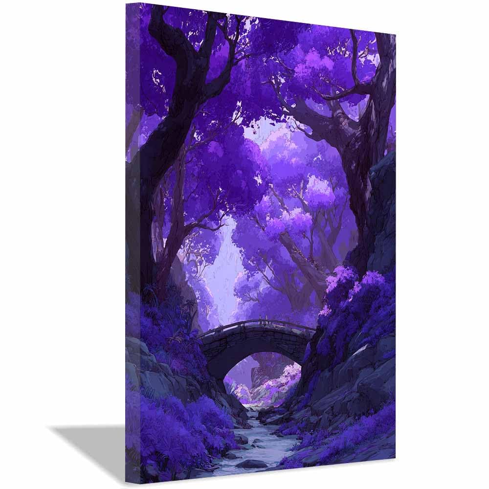 XENIOU Canvas Wall Art Fantasy Purple Forests pictures, print canvas poster decor for living room, bathroom canvas art, for Bedroom Home Decoration.(Multicolor)-80x120cm Framed