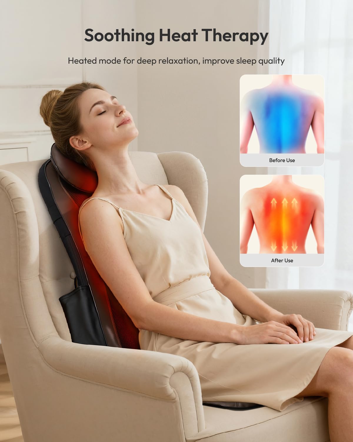 Massagesitzauflage,Massagematte mit Wärmefunktion,Rückenmassagegerät mit 3D Massage,Massagegerät Rücken mit Vibration,Shiatsu Massagegerät mit 3 Intensitäten,Massageauflage Zu Hause,V-WMB01