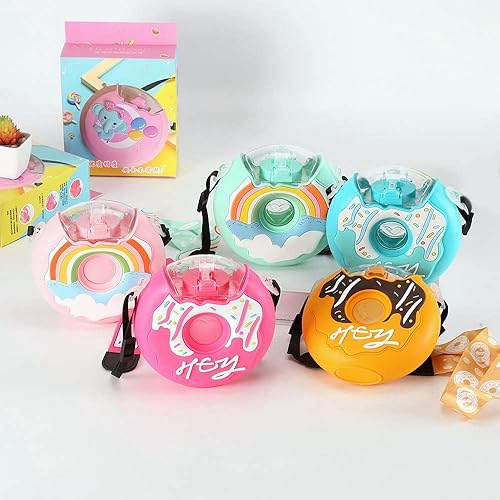Miniatura 4 de Botella de agua Kawaii Donut con popote para niños y niñas, bonita tetera portátil con correa sin BPA a prueba de fugas, taza de agua para la
