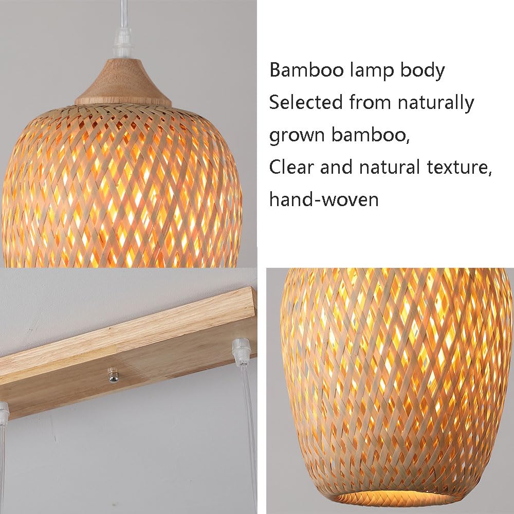 Lampada a Sospensione in bambù 3 luci Lampada da soffitto in Vimini Rustico con Paralume Lampadario Bohémien Intrecciato a Mano retrò Adatto per lampadario in bambù Camera da Letto Camera da Letto
