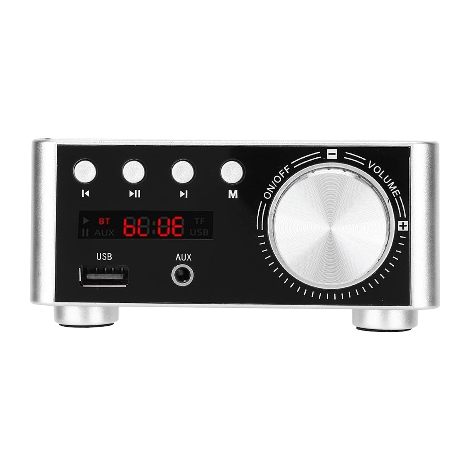 FTVOGUE Placa Amplificadora de Audio Bluetooth 5,0, Canal Dual de 50W, Sonido Hi-Fi para Cine en Casa y Estudio de Música, Compatible con Tarjeta de Memoria (Silver)