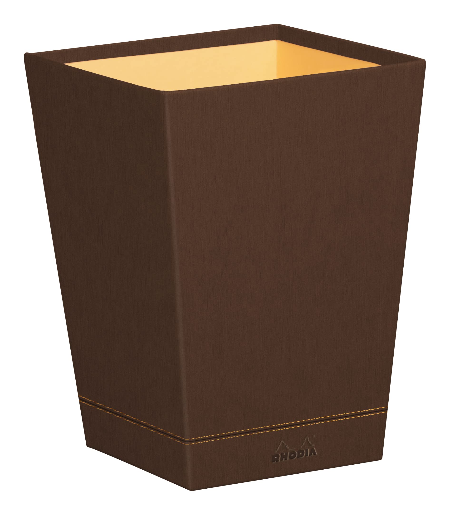 RHODIA 194617C - Bronze Waste Paper Bin - 24x24x32 cm - Orange Saddle Stitching - Faux Leather Exterior - Home Office Collection Rhodiarama - Office Organization & Designer Storage